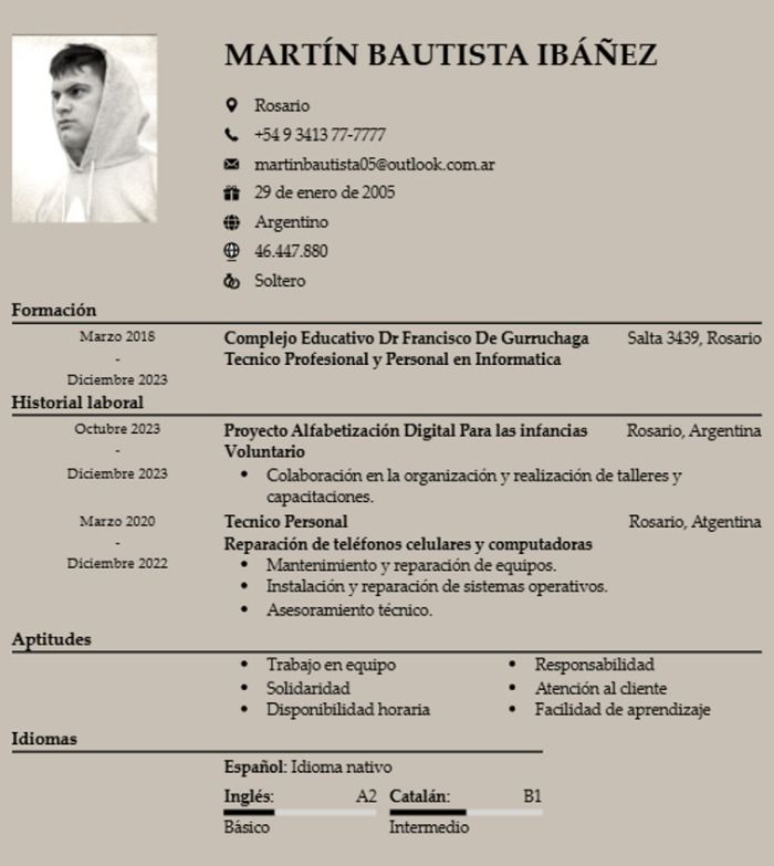 Curriculum Vitae (CV) de Martin Bautista Ibáñez, Rosario, Santa Fe, Argentina